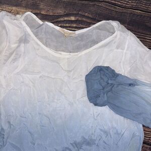 Pronto Moda Giusy Top Shirt Size XL Blouse Pullover Silk Blend Blue White Italy